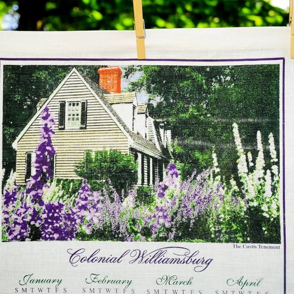Vintage 2001 Colonial Williamsburg VA Calendar Towel Custis Tenement & Gardens - Picture 3 of 9